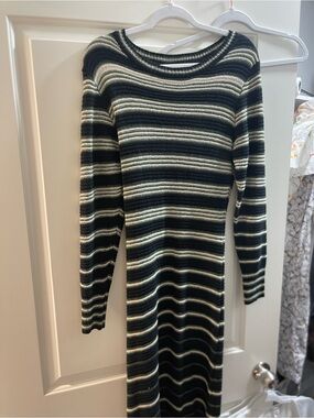 Blank NYC Black and Cream Striped Midi Dress